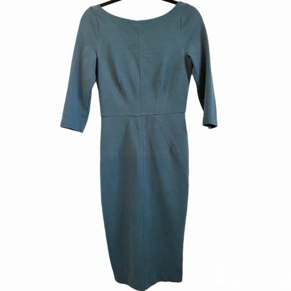 Boden Marisa Ottoman Sheath Dress Teal Pencil 3/4 Sleeve Work Office 4R - Picture 3 of 10